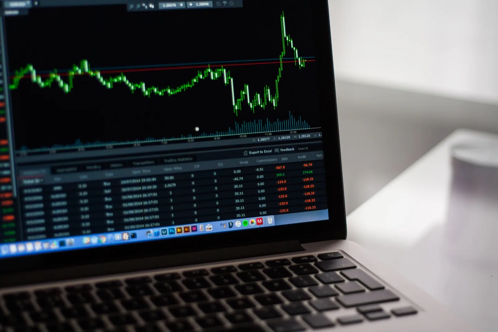Laptop screen showing a financial chart and data table, representing cash flow forecast accuracy tracking